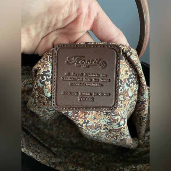 Vintage Fossil Leather Trim Canvas Tote Bag - Picture 4 of 6